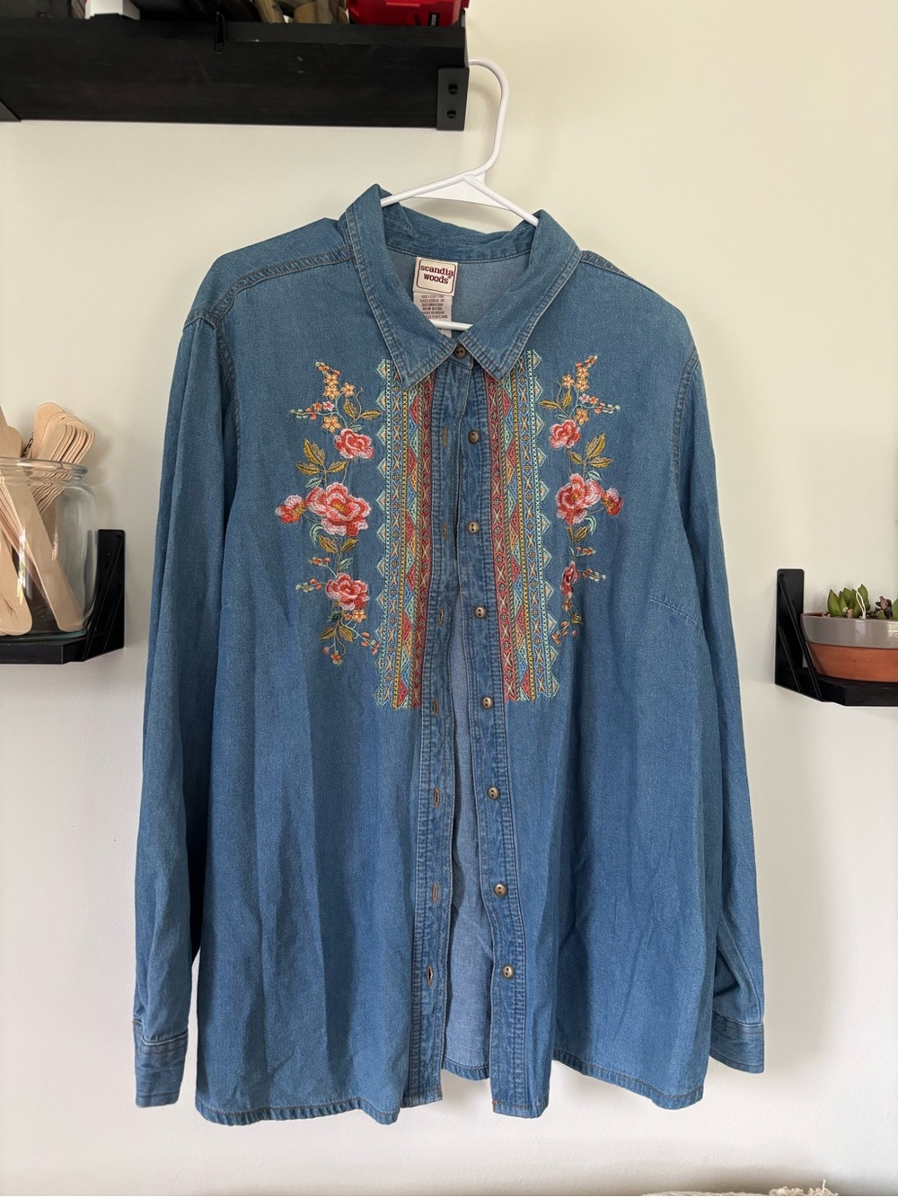 Scandia Woods 2XL Embroidered Denim Button Down Shirt